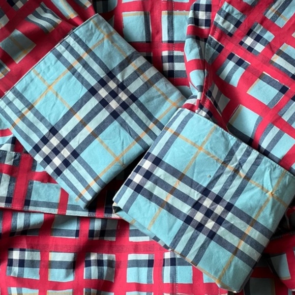 Burberry Red Blue Tartan Plaid Check Tie-Waist Shirt Dress - Picture 11 of 13